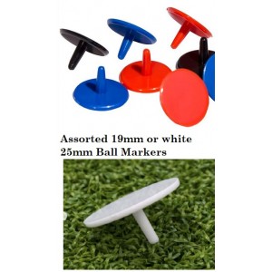 White 25mm OR Assorted 19mm Plastic Golf Ball Markers