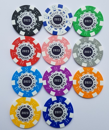 poker chip ball markers with printed resin dome